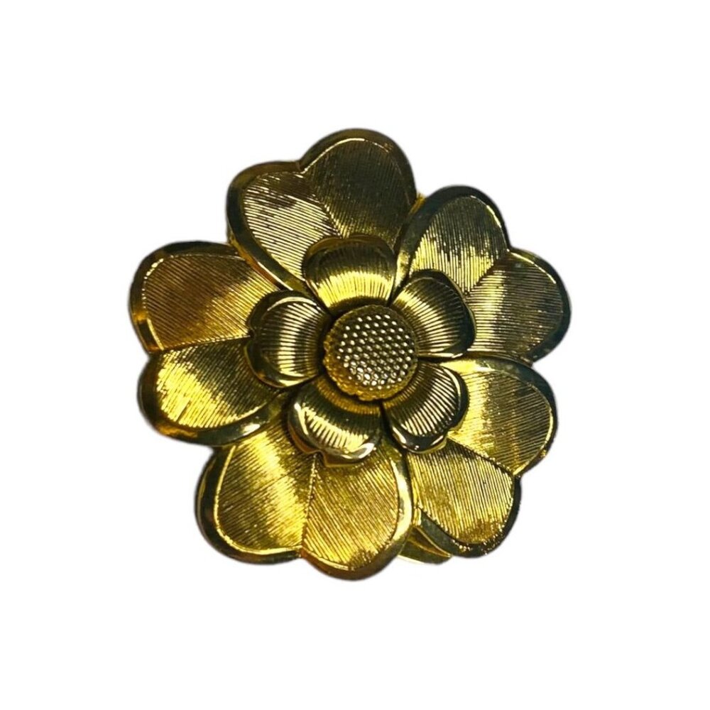 Vintage Goldtone Scarf Shoe Hat Lever Clip 1.5" Diameter Textured Dimensional - Picture 3 of 8